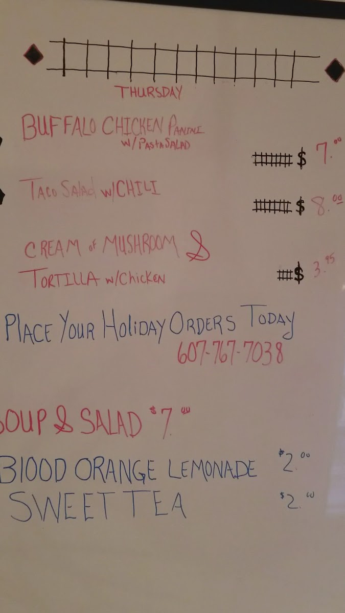 Celebrations Black Diamond Cafe menu board
