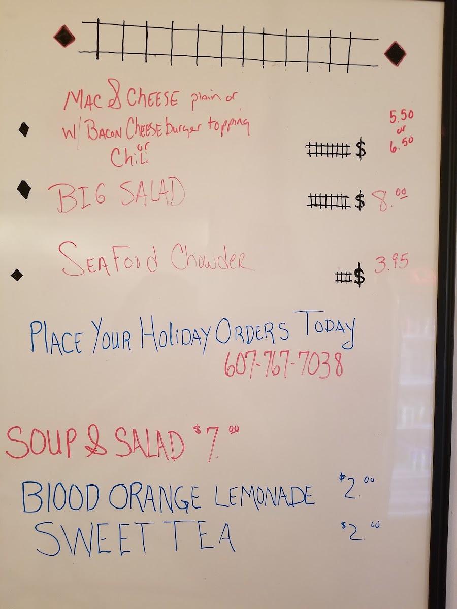 Celebrations Black Diamond Cafe menu board