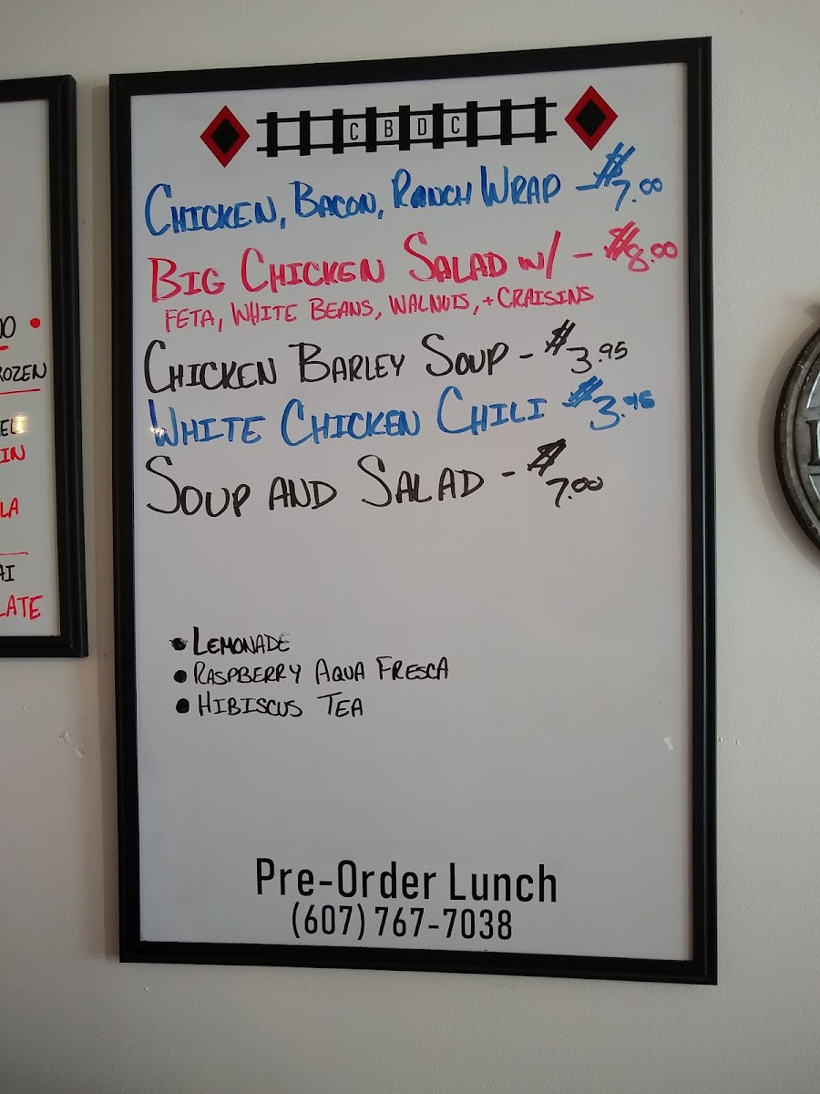 Celebrations Black Diamond Cafe menu board