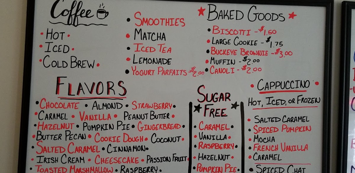Celebrations Black Diamond Cafe menu board