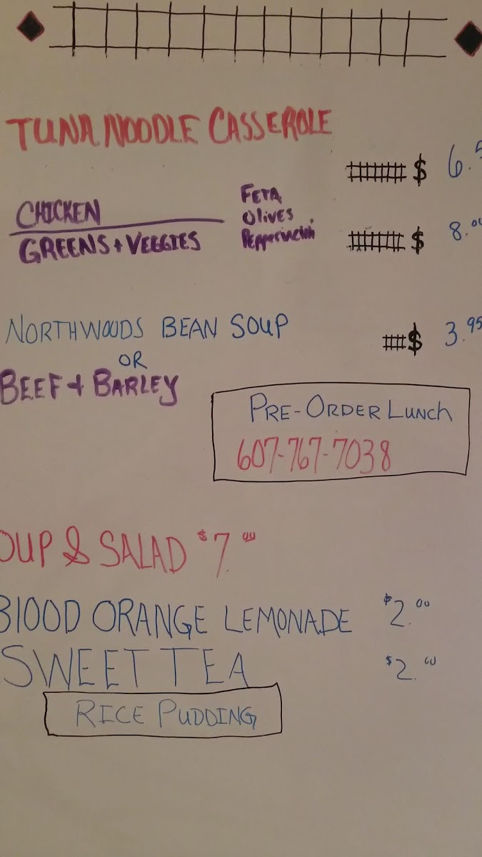 Celebrations Black Diamond Cafe menu board
