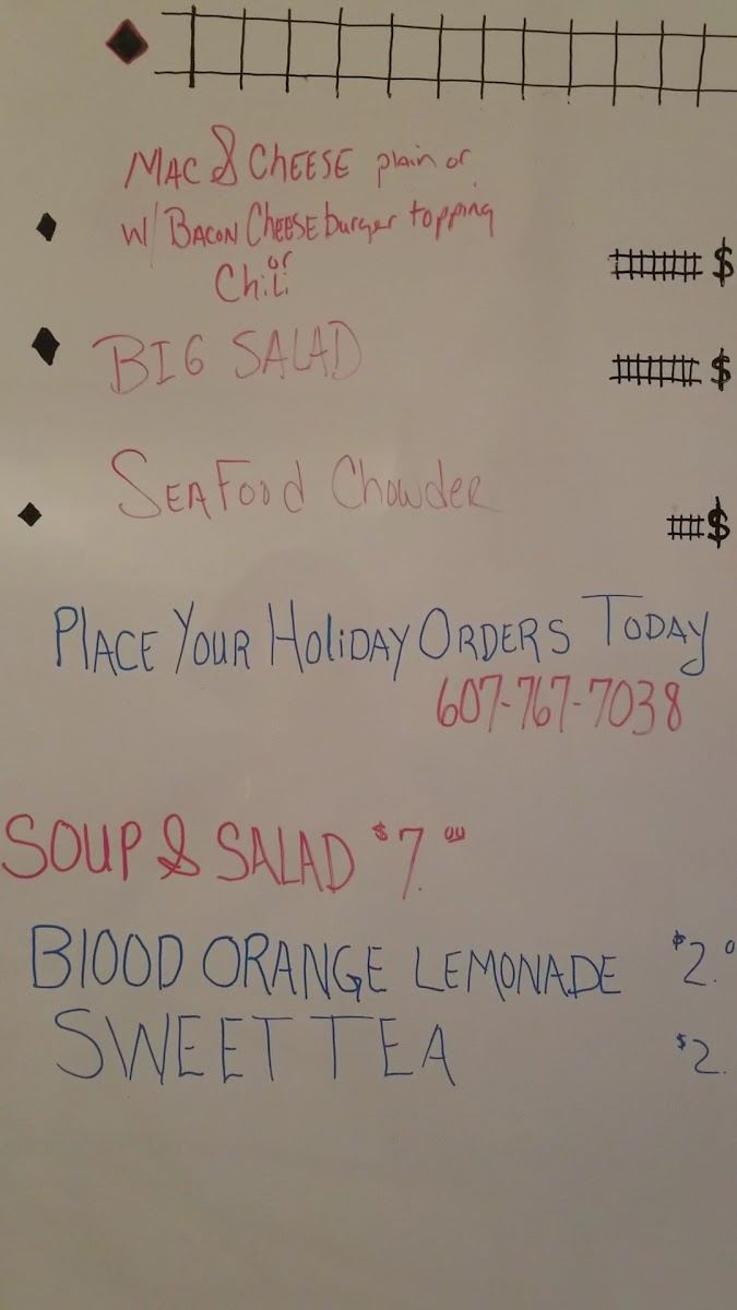 Celebrations Black Diamond Cafe menu board