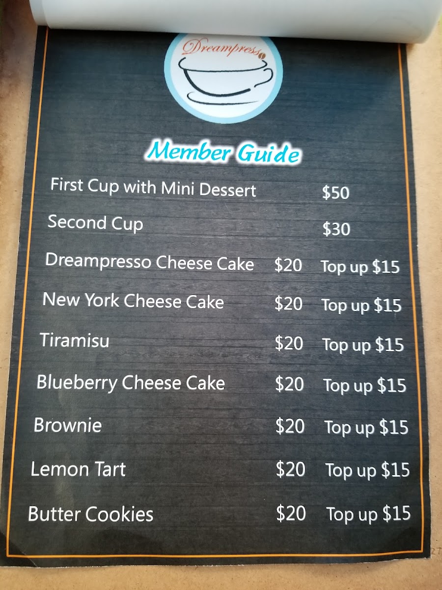 Dreampresso menu board