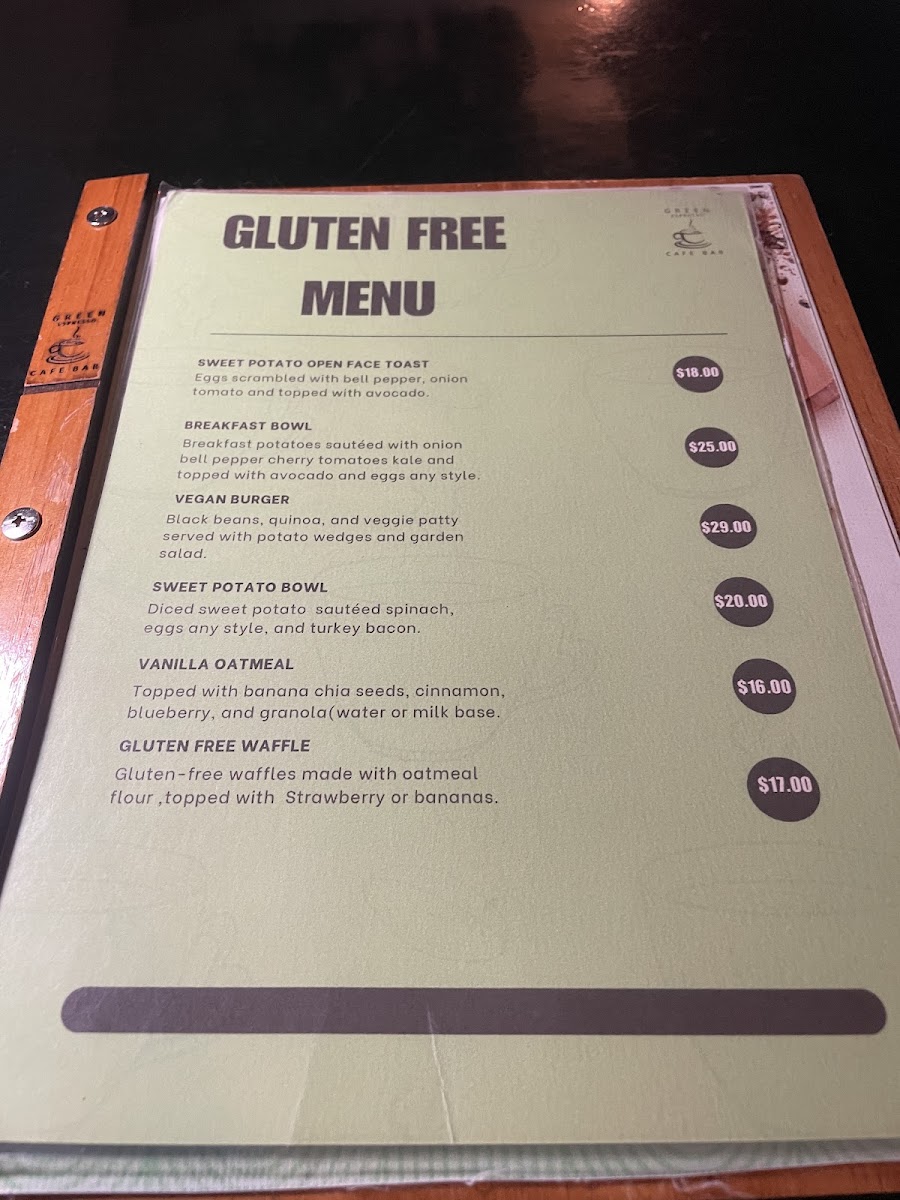 Green Espresso Cafe Bar menu board