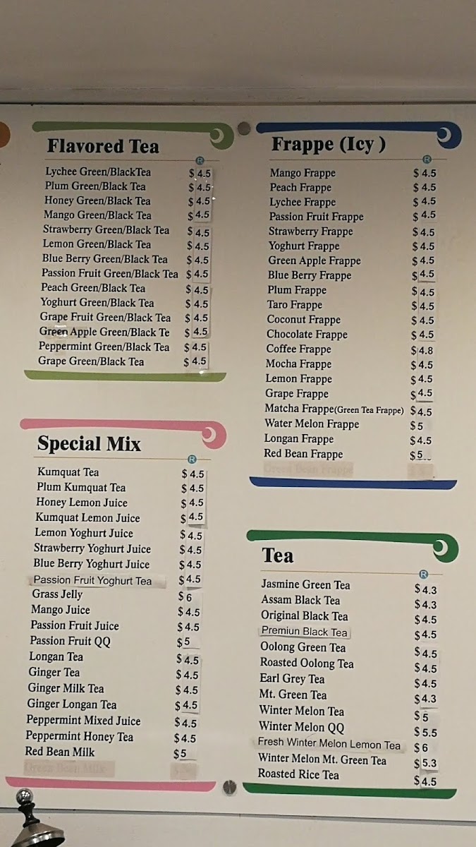 Tea Fusion T menu board