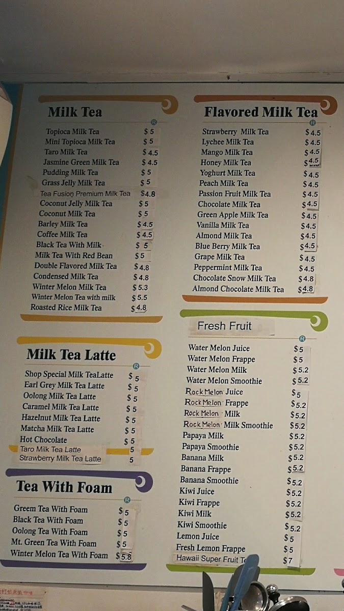 Tea Fusion T menu board