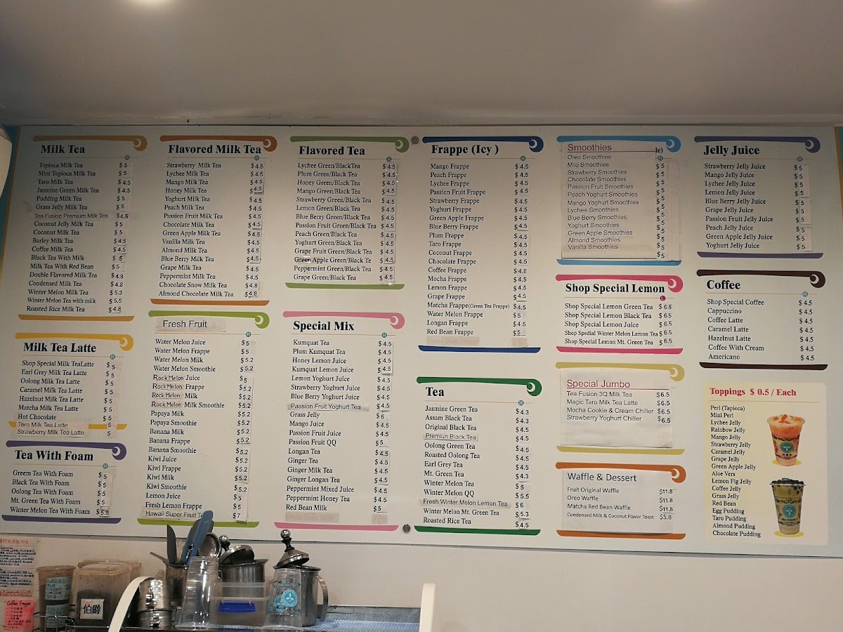 Tea Fusion T menu board