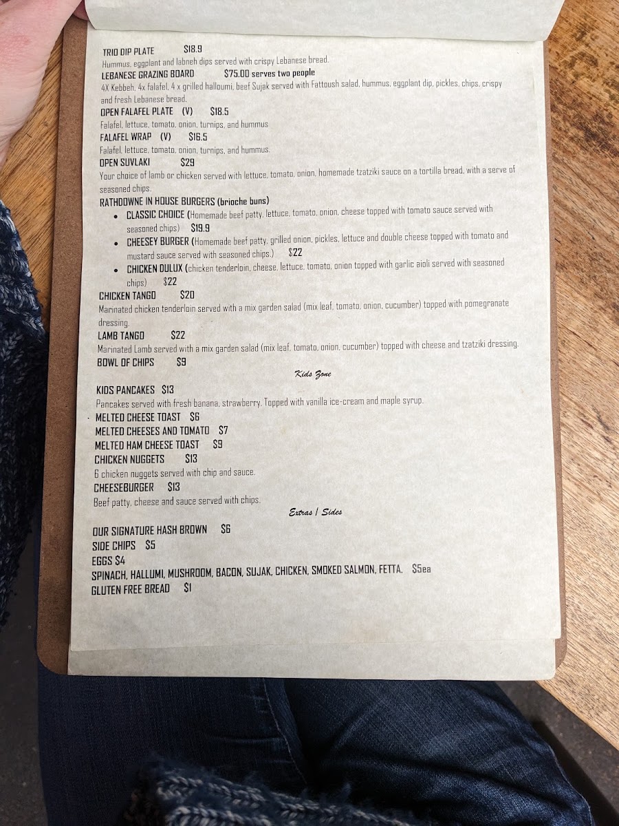 Rathdowne Street Cafe menu board