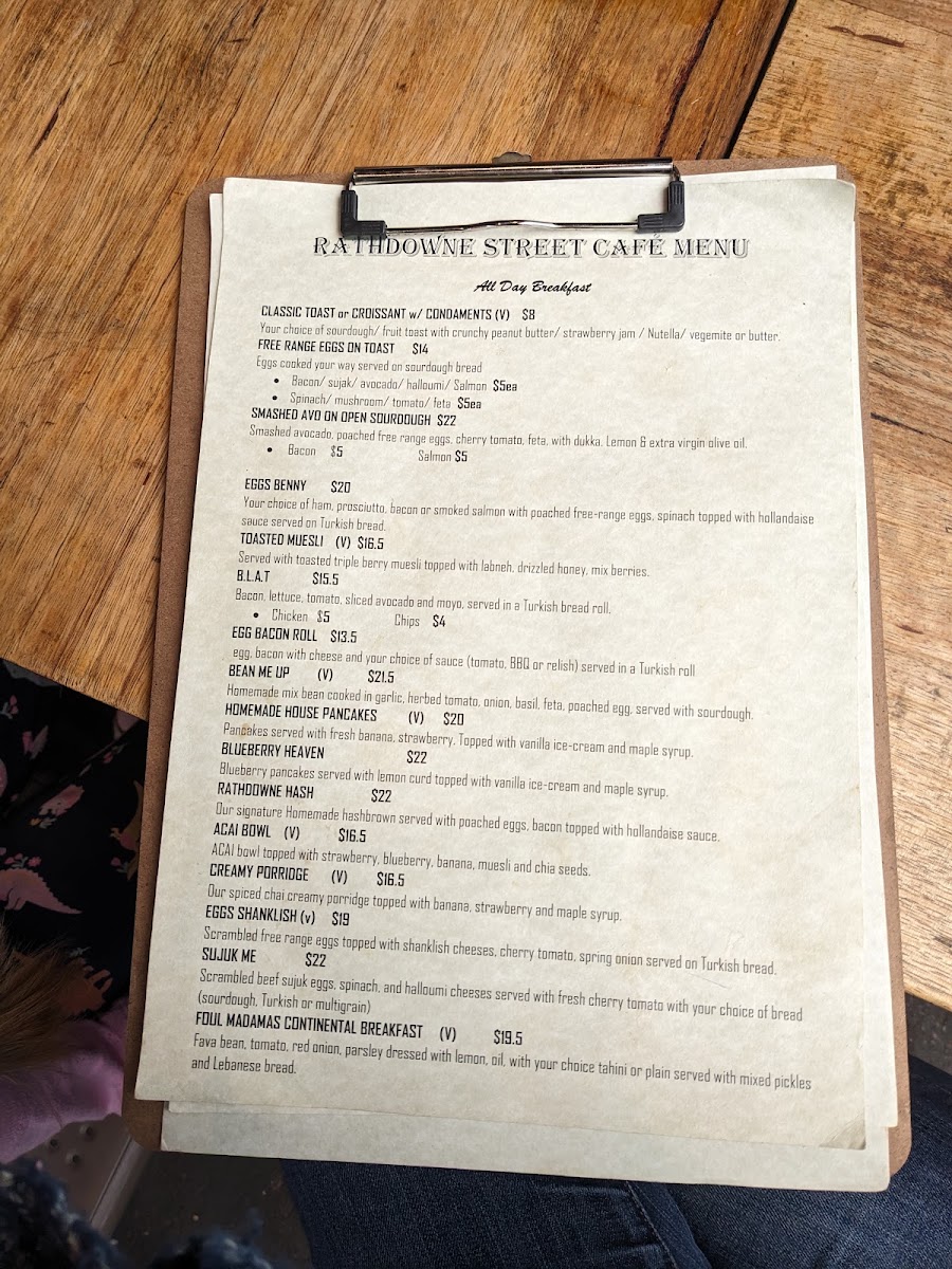 Rathdowne Street Cafe menu board