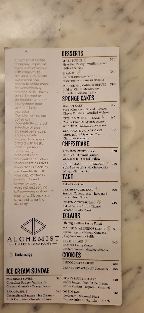 Alchemist Coffee Company Jaipur menu board