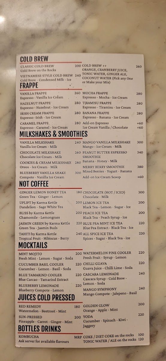 Alchemist Coffee Company Jaipur menu board