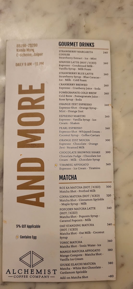 Alchemist Coffee Company Jaipur menu board