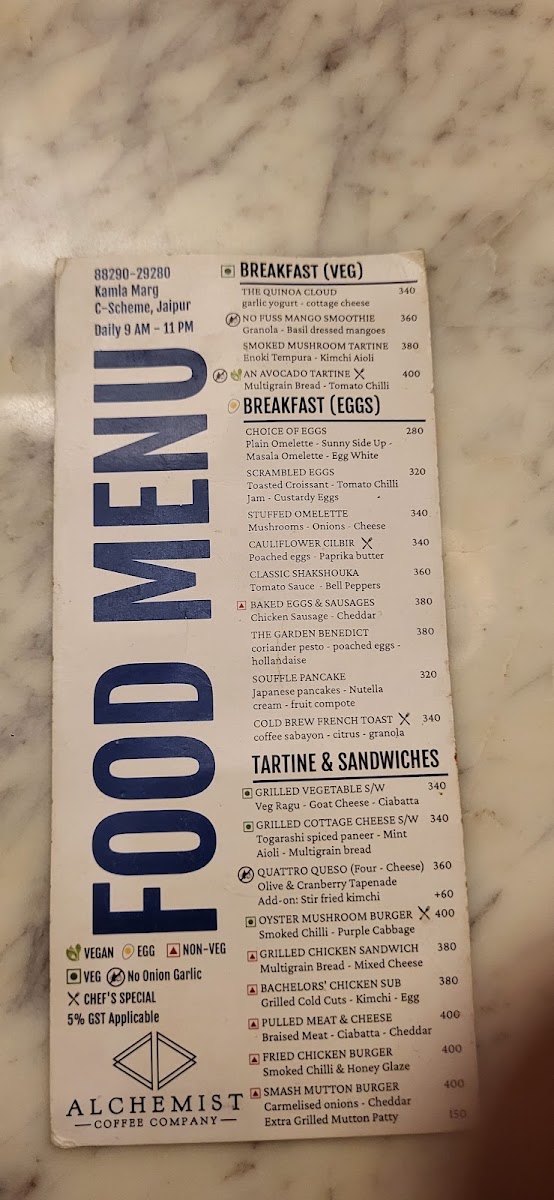 Alchemist Coffee Company Jaipur menu board