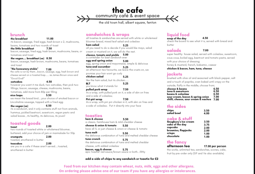 The Cafe Fenton menu board