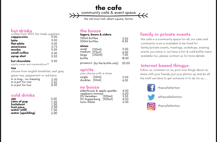 The Cafe Fenton menu board