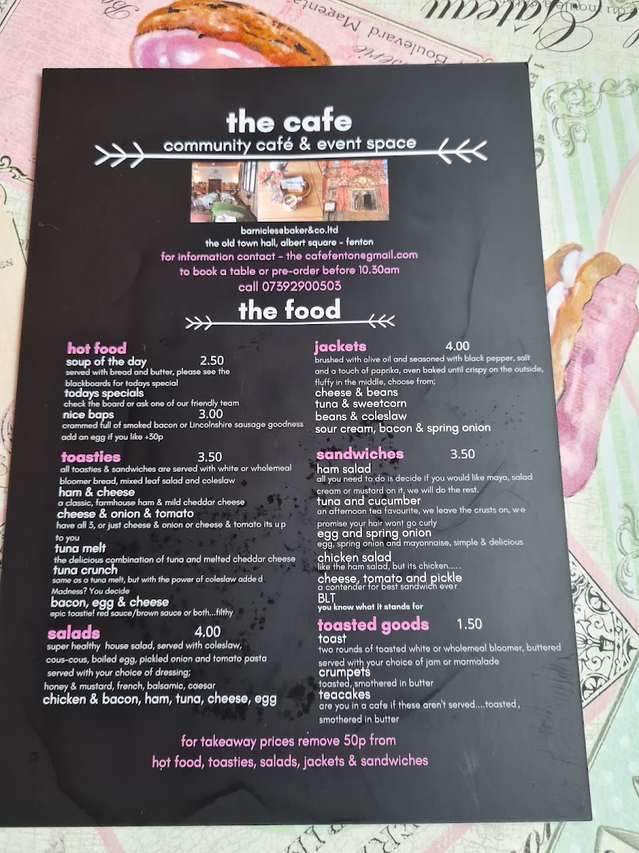 The Cafe Fenton menu board