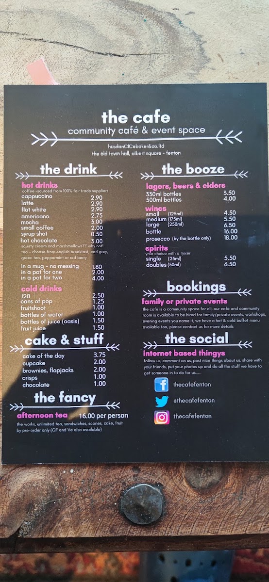 The Cafe Fenton menu board