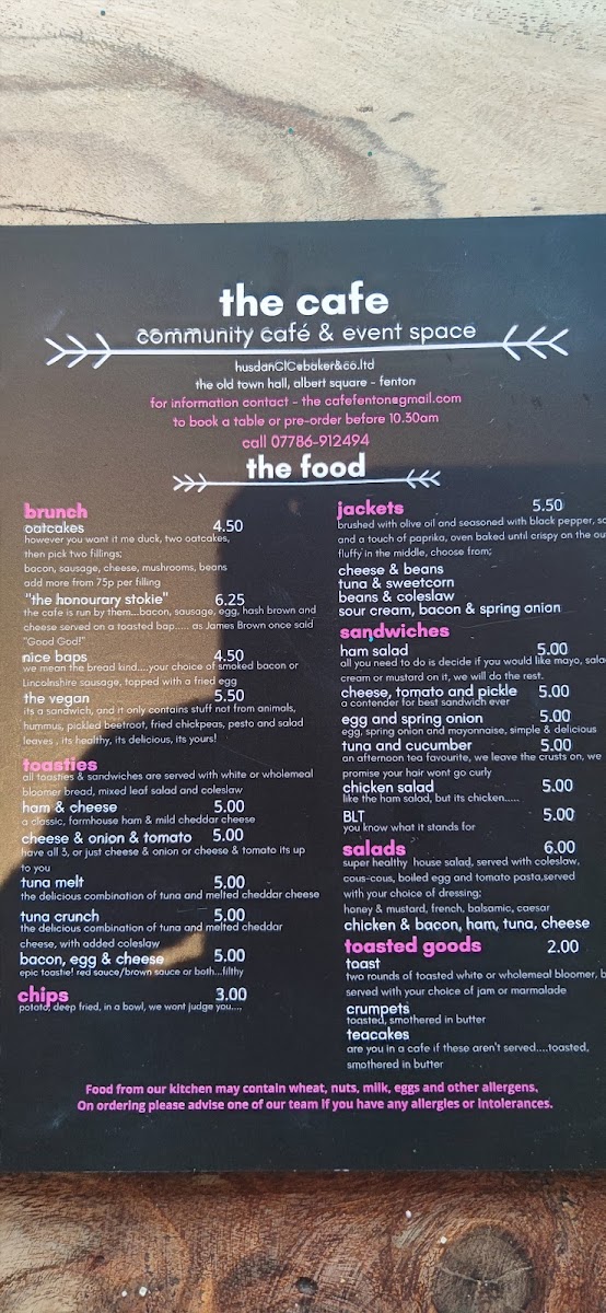 The Cafe Fenton menu board