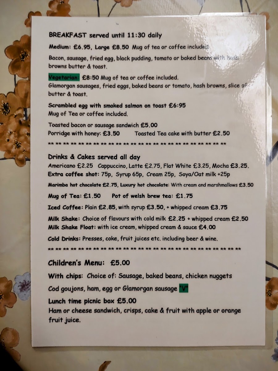 Penrallt Nursery menu board