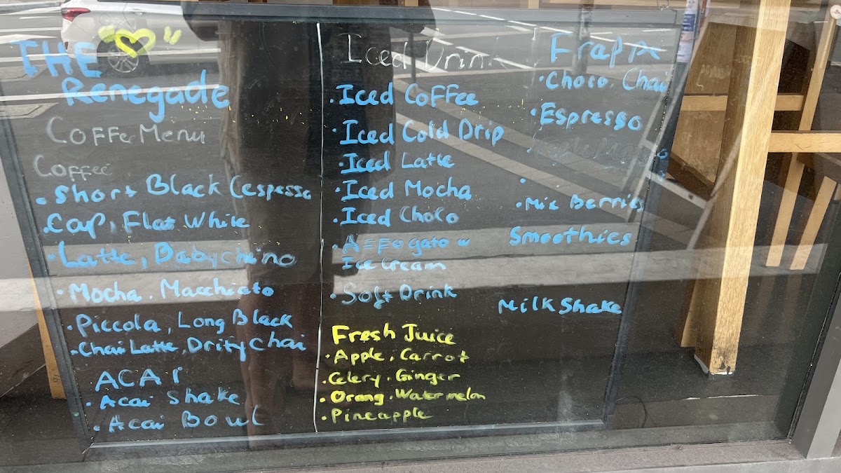 The Renegades Mascot menu board