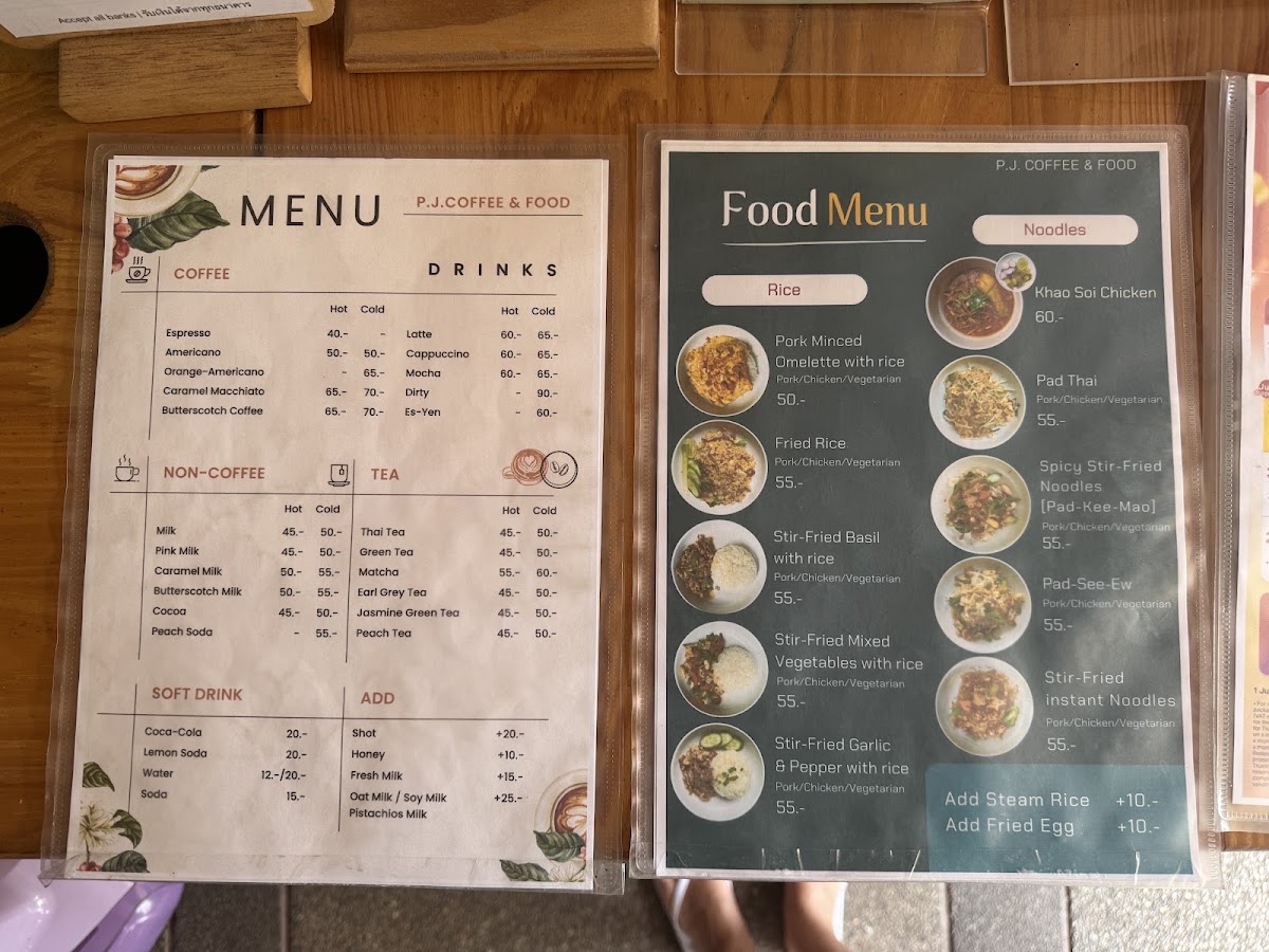 P.J. Coffee & Food menu board