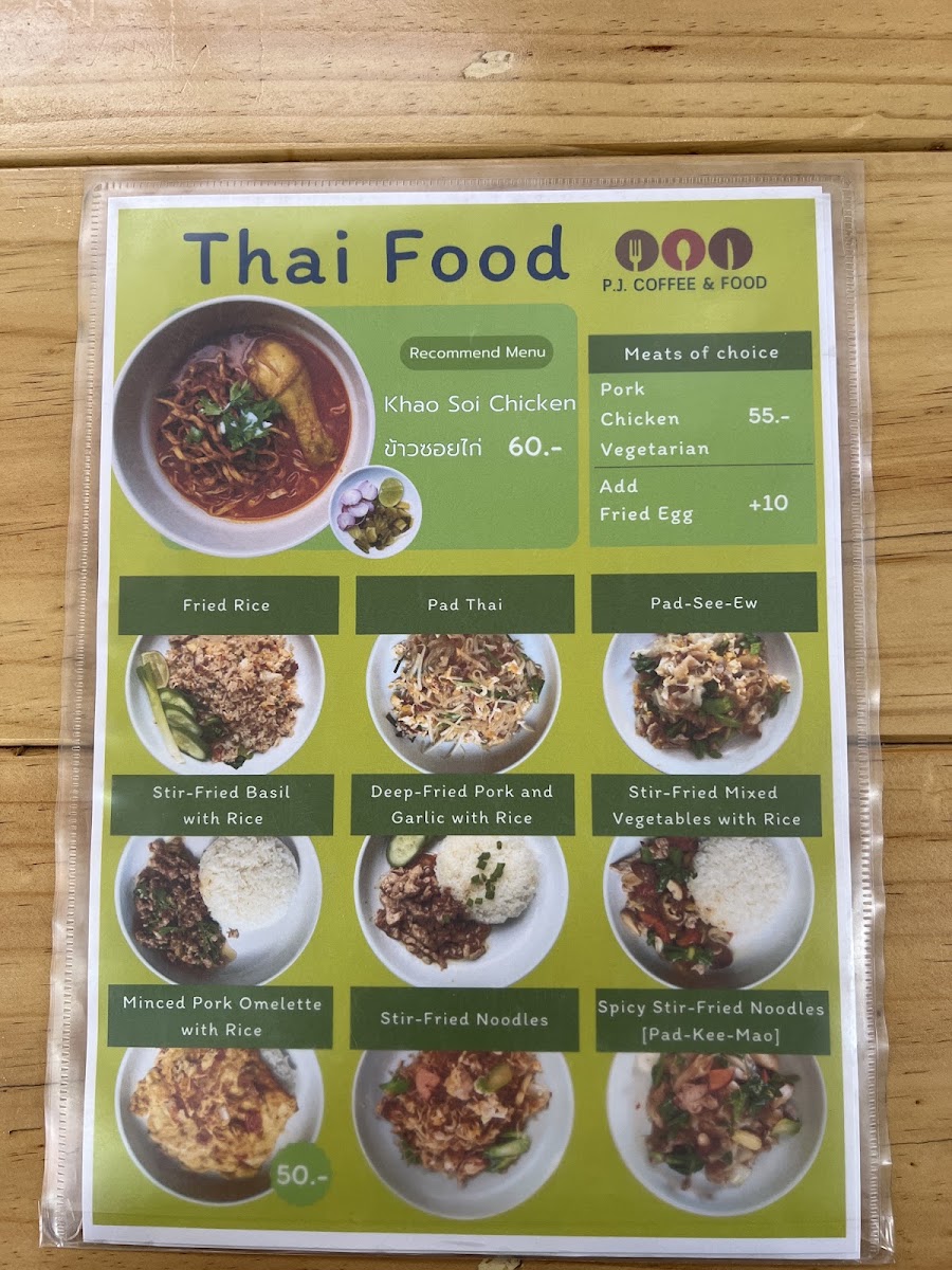 P.J. Coffee & Food menu board