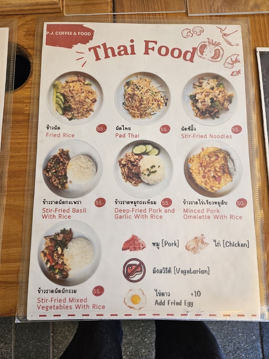 P.J. Coffee & Food menu board