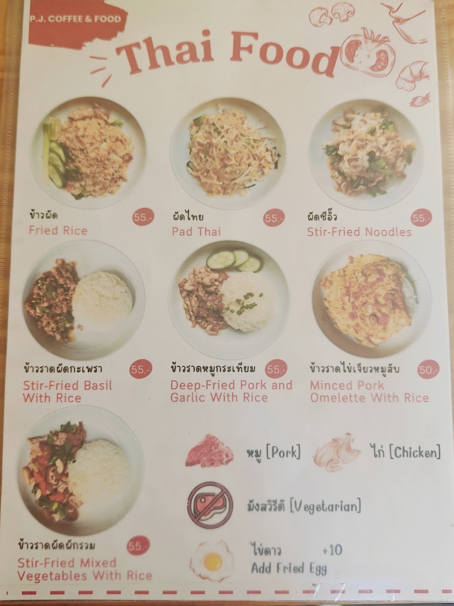 P.J. Coffee & Food menu board