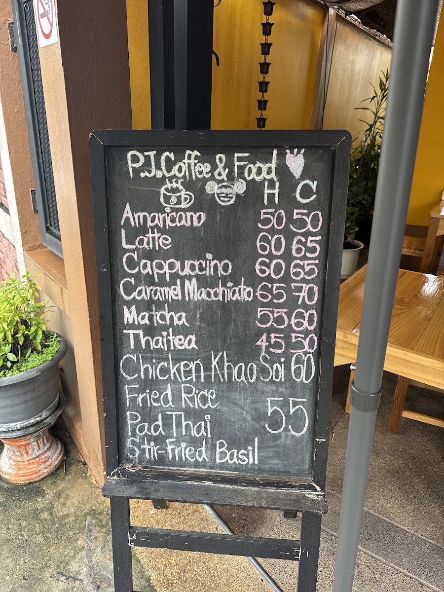 P.J. Coffee & Food menu board