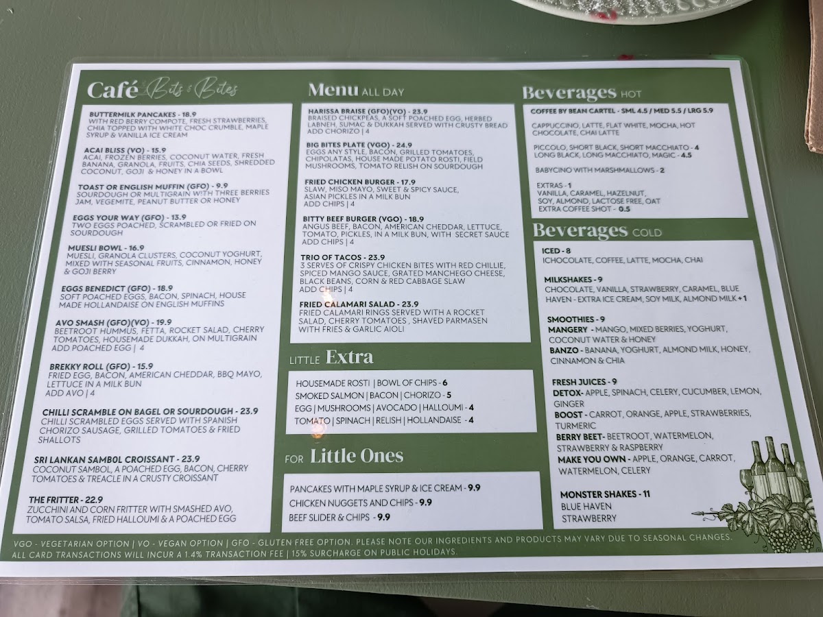 Café Bits & Bites menu board