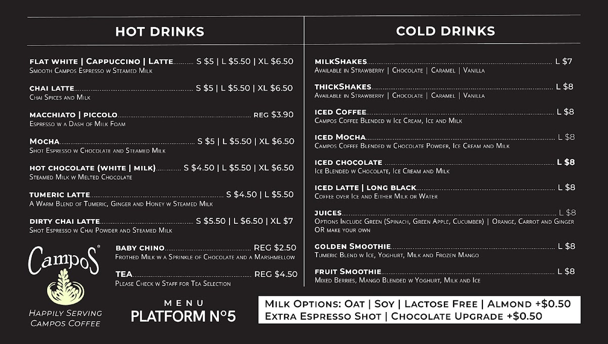 Platform No.5 menu board