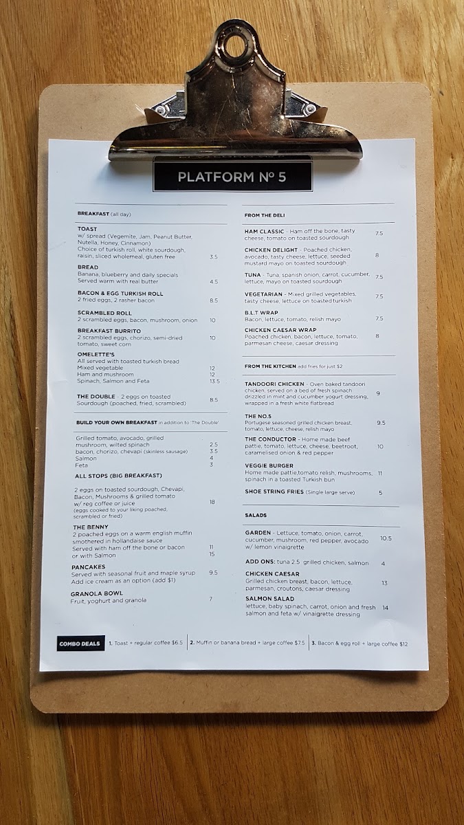 Platform No.5 menu board