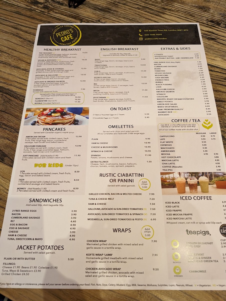 Pedro's Cafe menu board