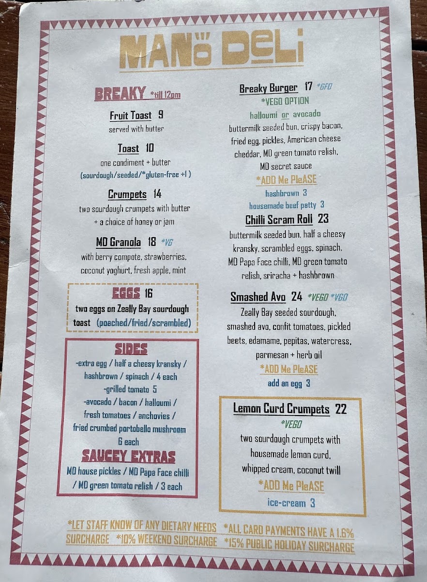 MANO DELI menu board