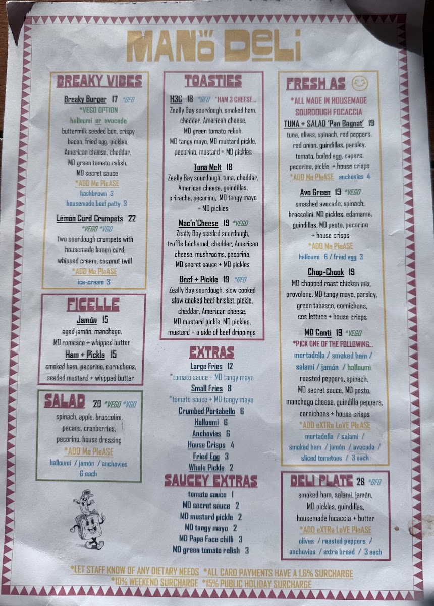 MANO DELI menu board