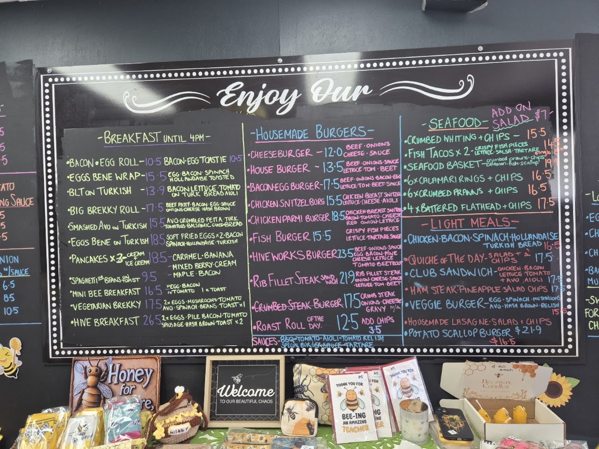 The Hungry Hive Cafe menu board