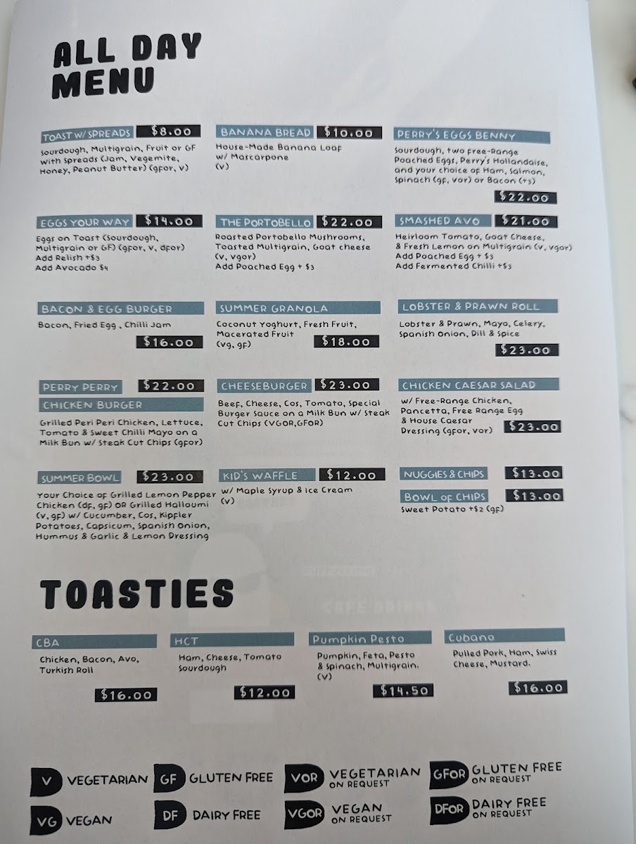 Perry’s (Peregrine Social Club) menu board