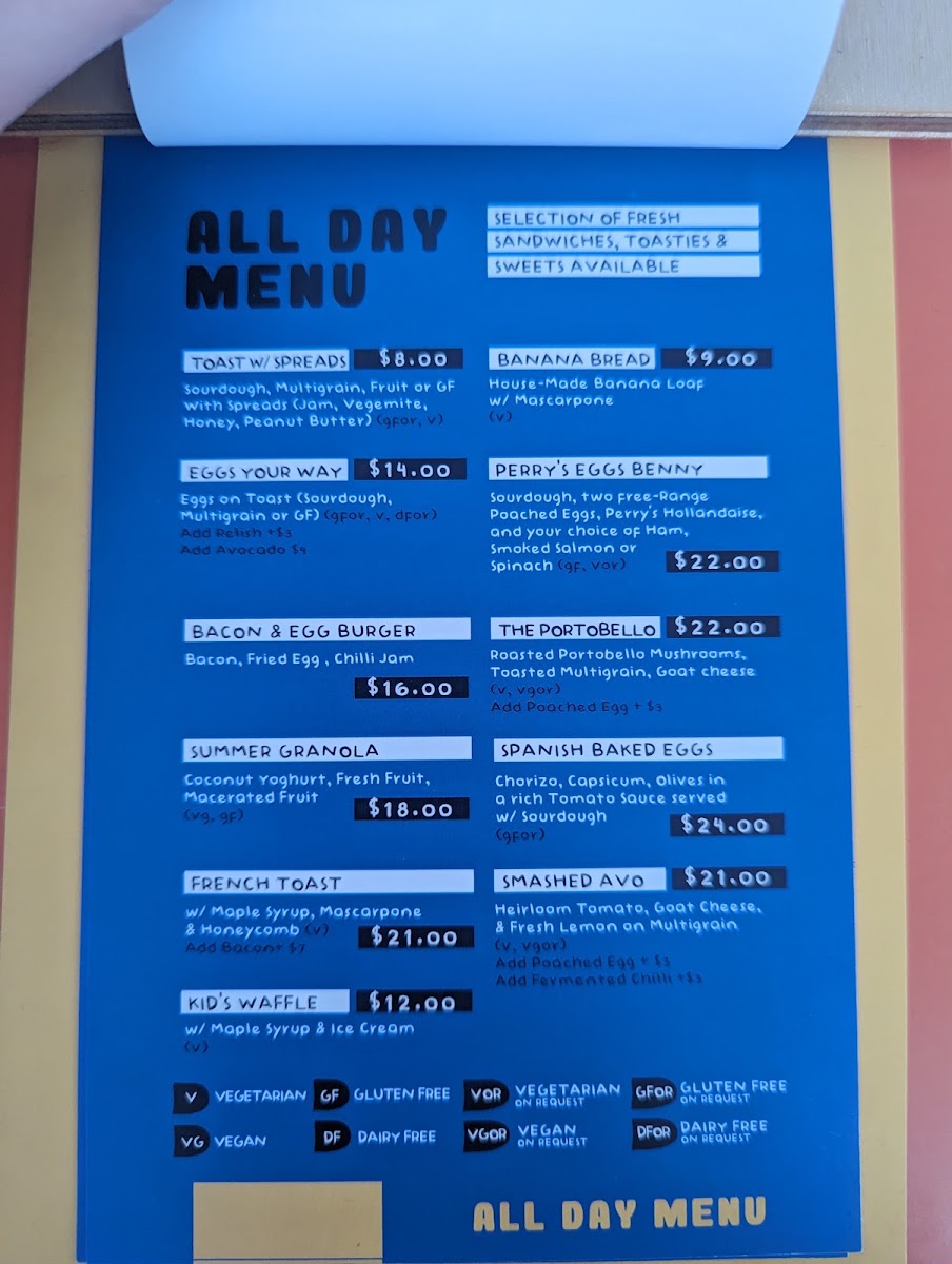 Perry’s (Peregrine Social Club) menu board