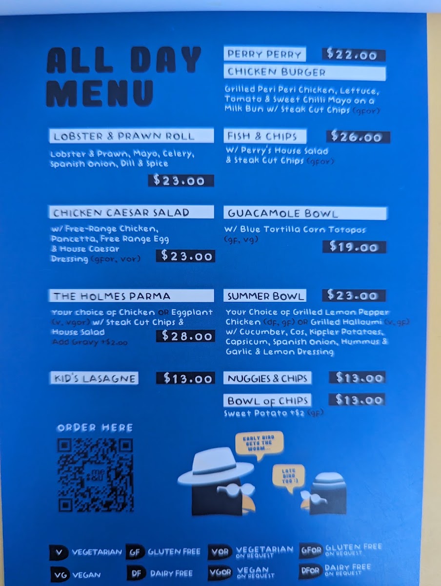 Perry’s (Peregrine Social Club) menu board
