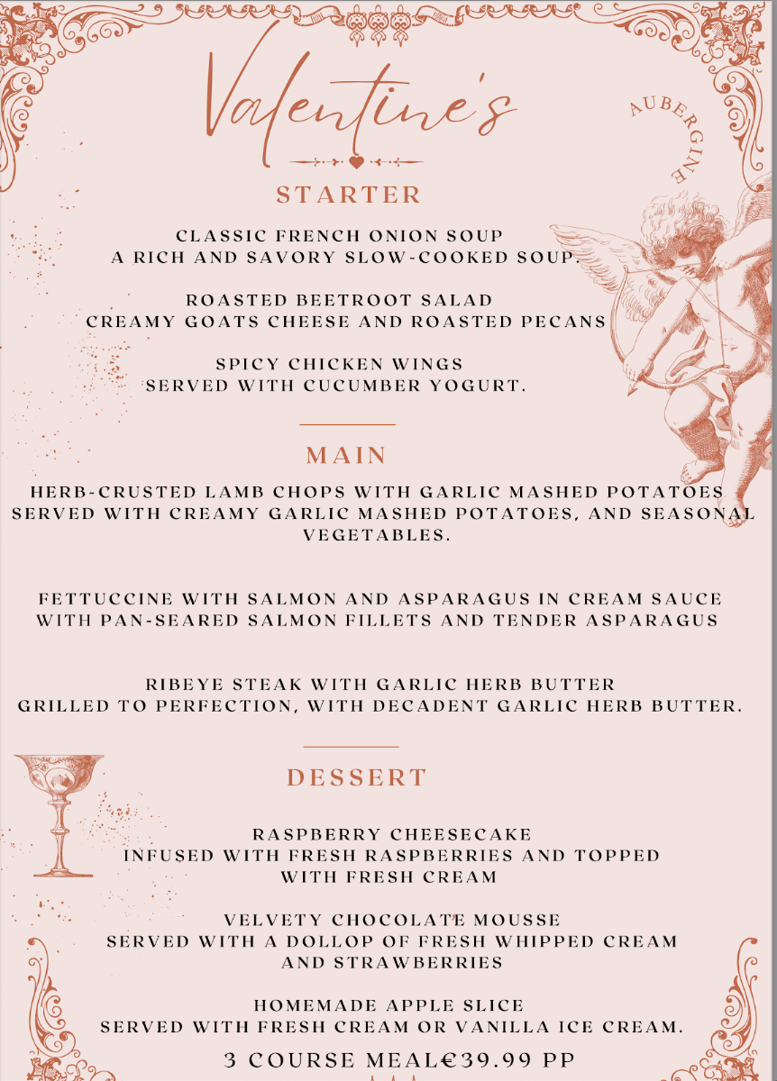 Aubergine Restaurant menu board