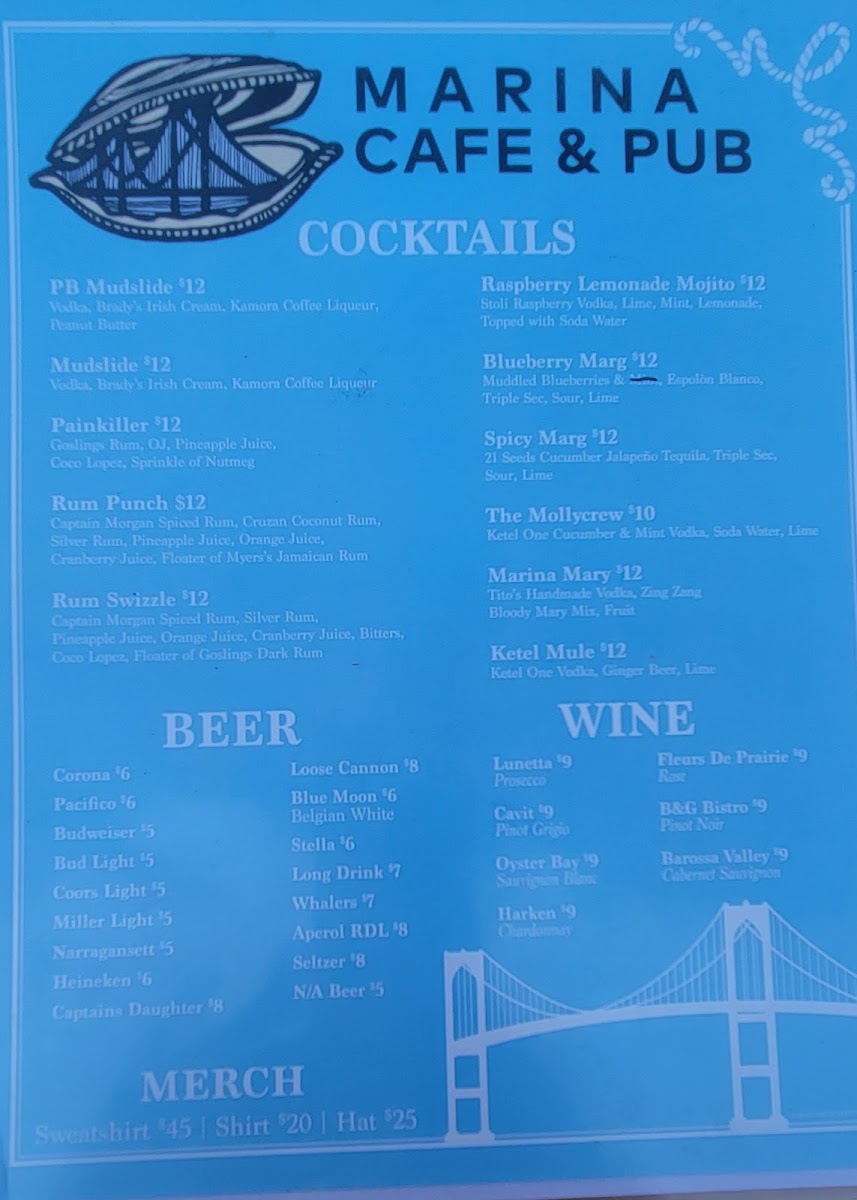 Marina Café & Pub menu board