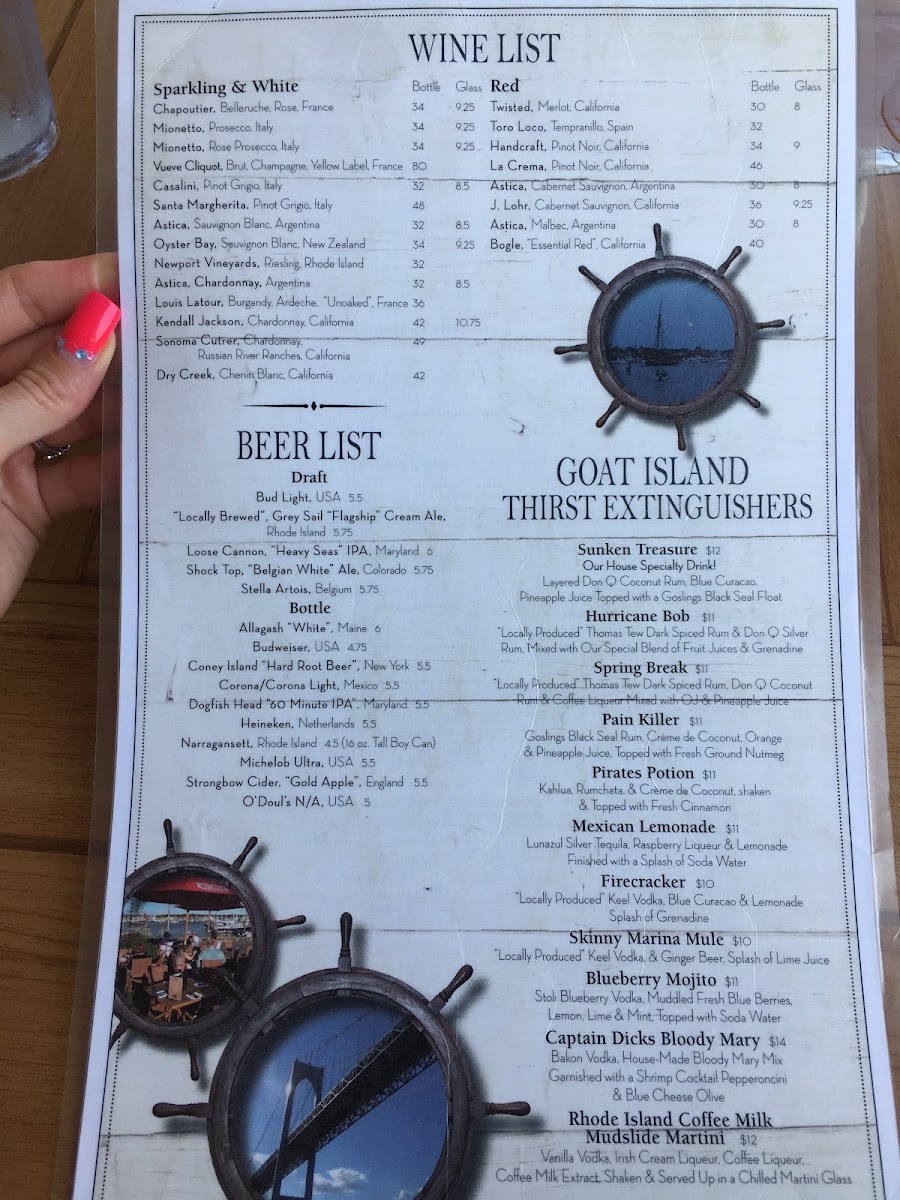 Marina Café & Pub menu board