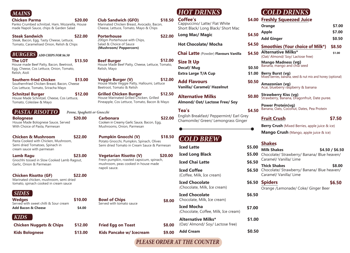Elfresco Cafe menu board