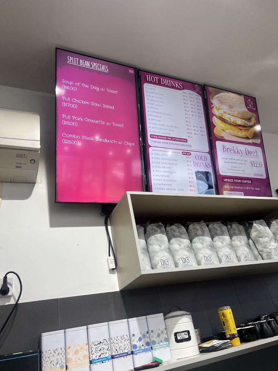 Split Bean Cafe menu board