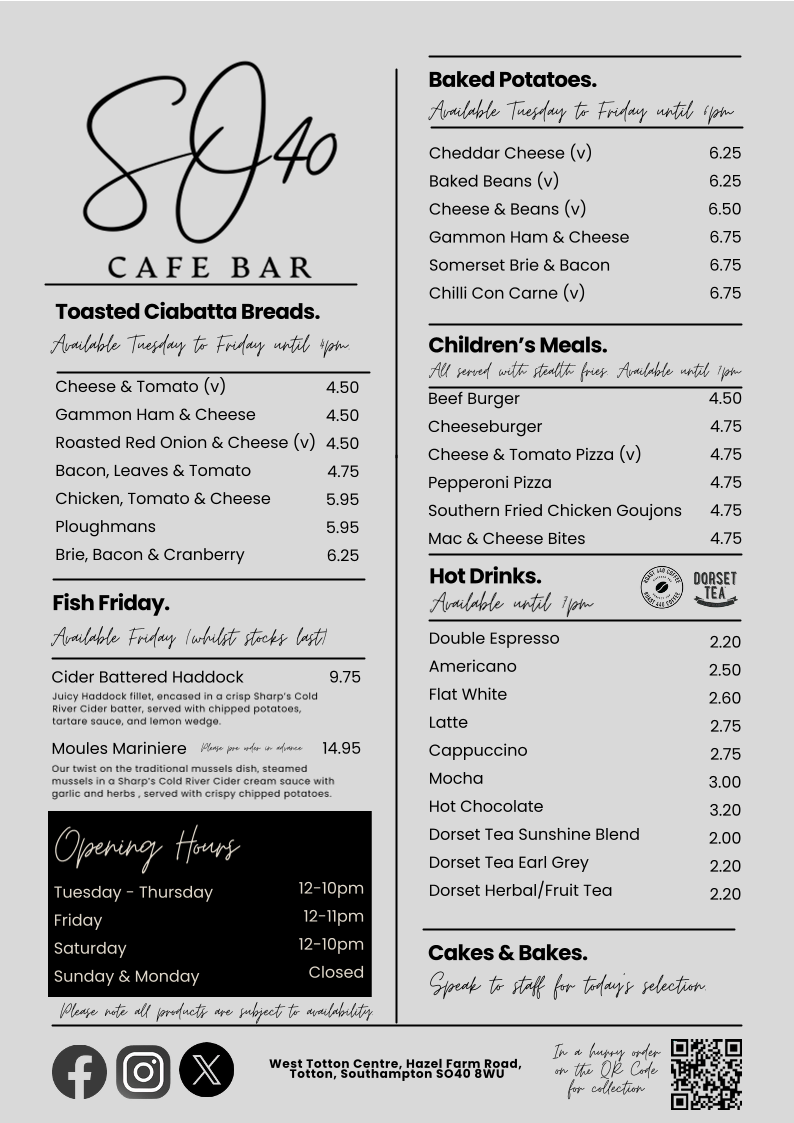 so40 Ltd menu board