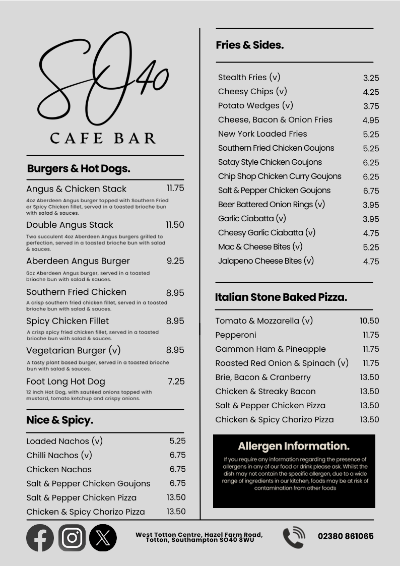 so40 Ltd menu board