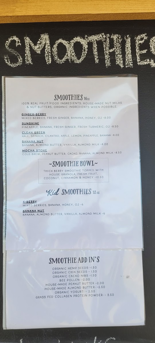 Foggy's Cafe menu board
