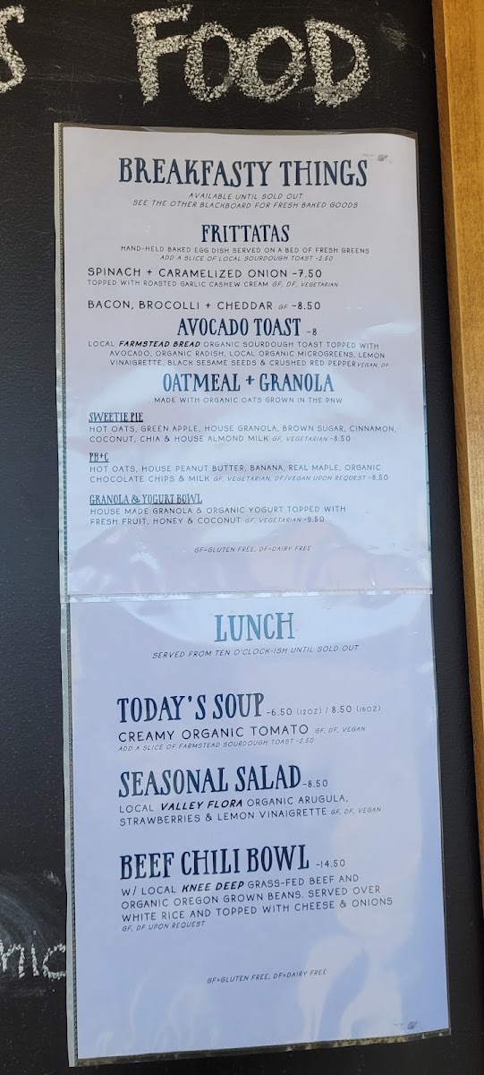 Foggy's Cafe menu board