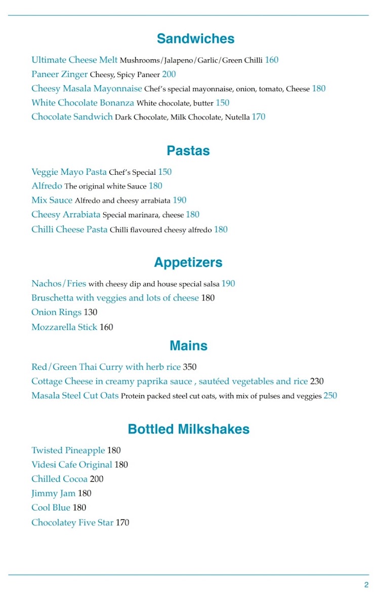Videsi Cafe menu board