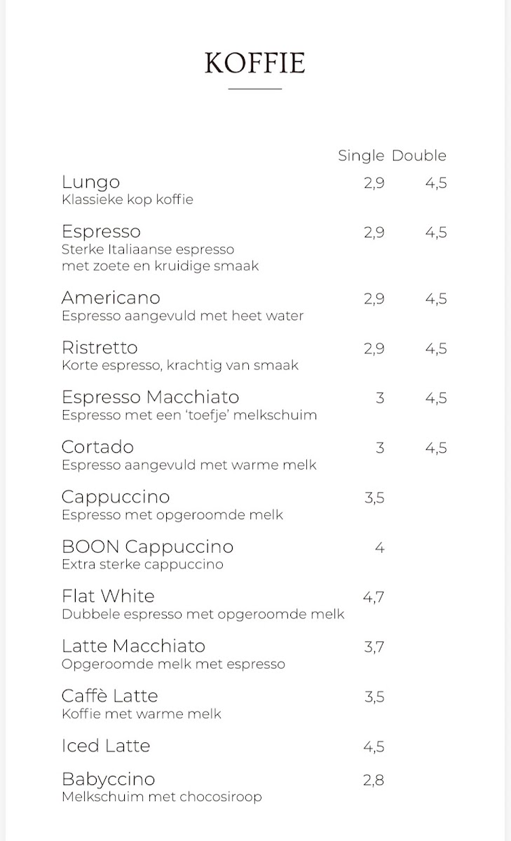 Boon Barista's menu board